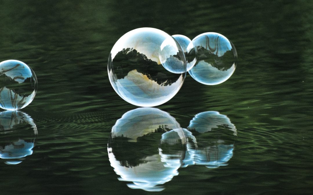 Photo of bubbles reflected in a lake